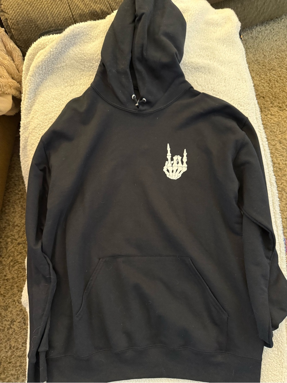 Bowery Supply Co Black Skeleton Hand Rock On Graphic Hoodie Men’s Large